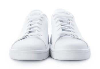 Pair of stylish sneakers isolated on white background. White casual shoes