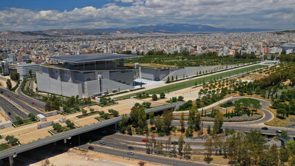 Aerial drone photo of famous public landmark Cultural Centre and Foundation Park od Stavros Niarhos in Faliro or Phaliro area, Athens riviera, Attica, Greece