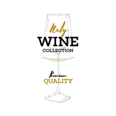 Wines of Italy. Vector logo of wine shop with image glass of wine on light background.