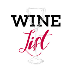 Wine list design template - vector card with glasses. Wine menu banner, red and white poster. Hand-drawn illustration with doodle cartoon style