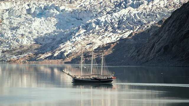 WS PAN Sailboat in fjord near glacier / Tasermiut, Kujalleq, Greenland