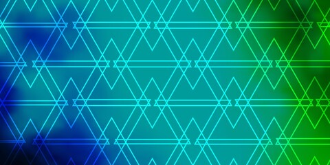 Light Blue, Green vector backdrop with lines, triangles. Abstract gradient illustration with triangles. Pattern for commercials.
