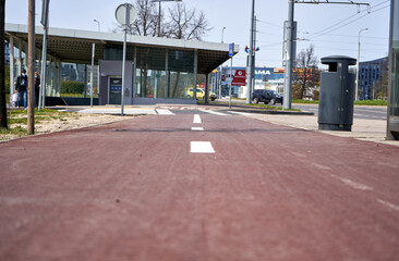 Red bicycle road in the city