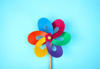 Fototapeta na wymiar pin wheel windmill colourful rainbow Colorful windmill close-up