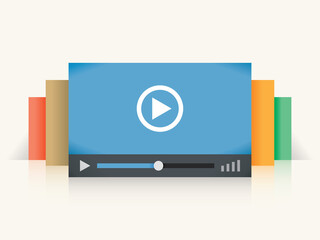 Video player colorful windows. Concepts: online Internet streaming video technology (Youtube, Vimeo, Netflix etc services), Home cinema and films watching, Smart digital TV etc.