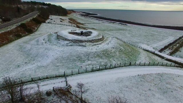 Cairn Laith Broch Iron Age fortress Moray Firth Sutherland Scotland UK  Winter Snow