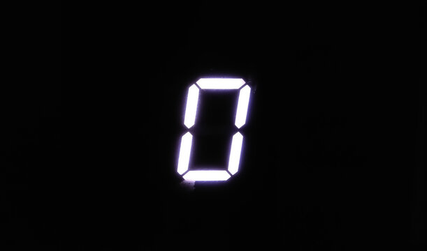 Number 0 (zero), Seven Segment Digital Led Display   Isolated Against A Black Background. Copy Space.