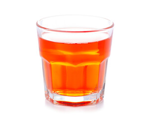Glass of red compote juice on white background isolation