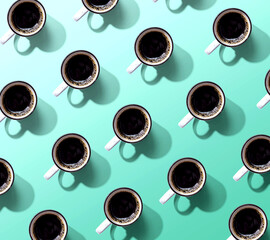 Coffee mug pattern overhead view - flat lay