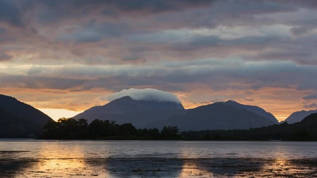 WS T/L ZI Storm clouds over Loch Leven lake / Glencoe, Scotland, UK