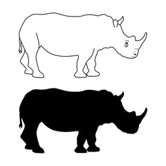 Rinoceronte blanco, líneas y silueta vectorizado
