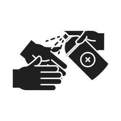 cleaning disinfection, apply alcohol in hands with spray, coronavirus prevention sanitizer products silhouette style icon