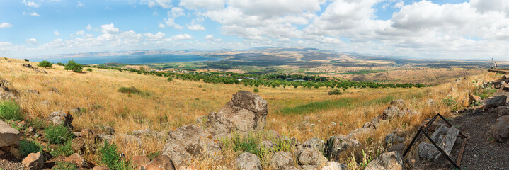 landscape on the Golan Heights against the blue sky