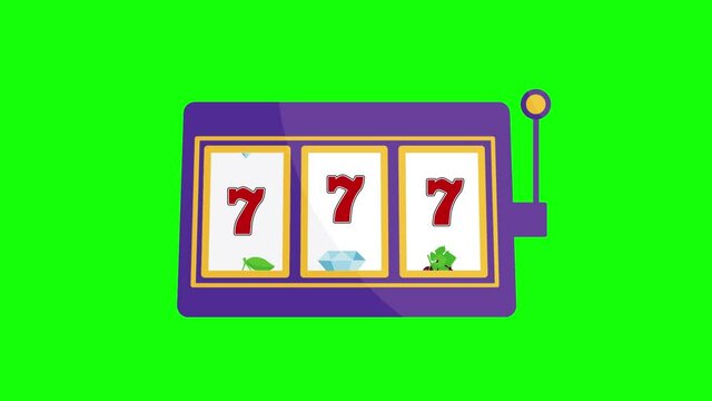 Fruit slot machine on green sreen. Slot machine with set of fruits icons like grapes, srowberry, cherry and lemon Slot Machine animation showing winning with sevens. Gambling fruits and diamond