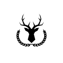 Deer head in the laurel wreath icon isolated on white background