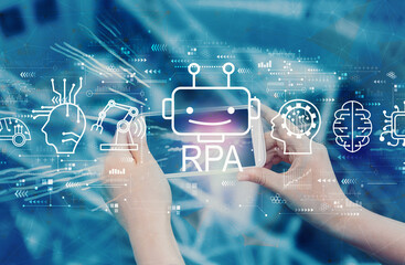 Robotic Process Automation RPA theme with person using a smartphone