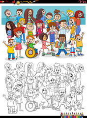 Obraz na płótnie Canvas cartoon kids characters group coloring book page