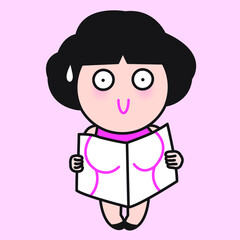 Cheeky Girl Covers Her Body With Ideal Woman Body Shape On White Paper Concept Card Character illustration