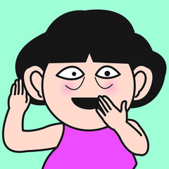 Closeup Portrait Of Woman With Big Ears Listening To Gossip Concept Card Character illustration