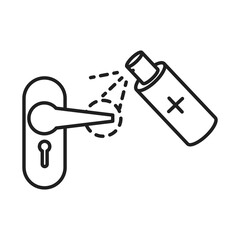 disinfection, door handle cleaning spray, coronavirus prevention sanitizer products line style icon