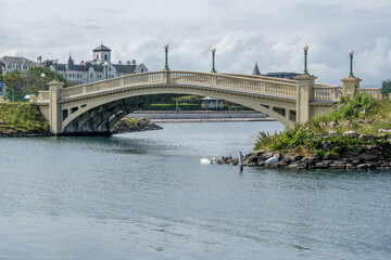 Naklejka premium Bridges across Southport marine Lake. June 2020
