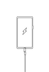 Icon battery in the phone is charging. smartphone charging cable usb vector. mobile symbol continuous line illustration. one line of a modern smartphone charging. Concept of fast charging.