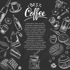 Hand Drawn Set Coffee Vector Illustration Breakfast. Vintage coffee objects for restaurant or cafe menu