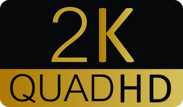 Gold 2K QUAD HD label isolated on white background. 3D illustration.