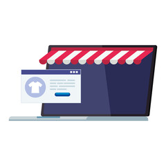laptop with tent and website design of Shopping online ecommerce market retail and buy theme Vector illustration