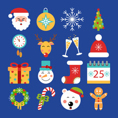 Christmas icons for winter holidays. Vector illustration.
