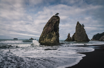 Sea stack Rialto Beach in Olympic National Park, Washington