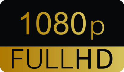 Gold 1080p ultraHD label isolated on white background. 3D illustration.