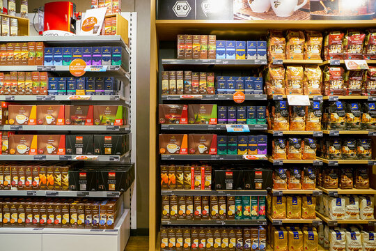 ZURICH, SWITZERLAND - CIRCA OCTOBER, 2018: interior shot of a shop in Zurich International Airport.