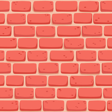 Seamless Pattern Of Cartoon Brick Wall In Coral Color.