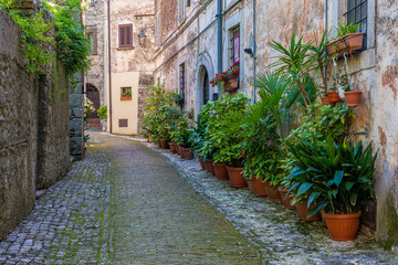 Fototapeta premium Piękna wioska Castro dei Volsci, niedaleko Frosinone, Lazio, Włochy.