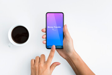 Easy Money Transfers. Female Hands Using Payment Application On Smartphone