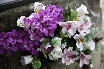 Colorful flowers in a cemetery