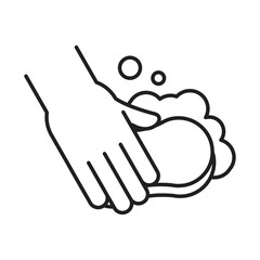 disinfection, hand with sponge cleaning, coronavirus prevention sanitizer products line style icon