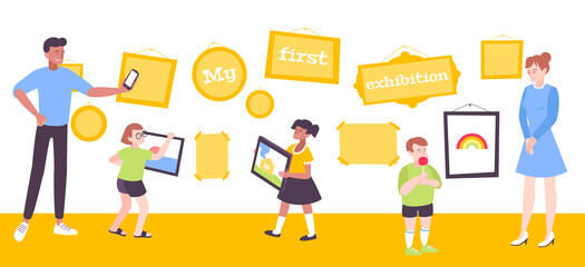 Kids Art Exhibition Flat Composition