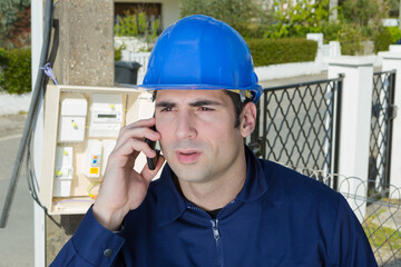 portrait of an attractive man worker on a construction site