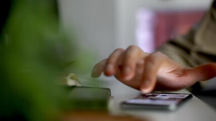 CU SELECTIVE FOCUS Man using smart phone / Soho, London, England, United Kingdom