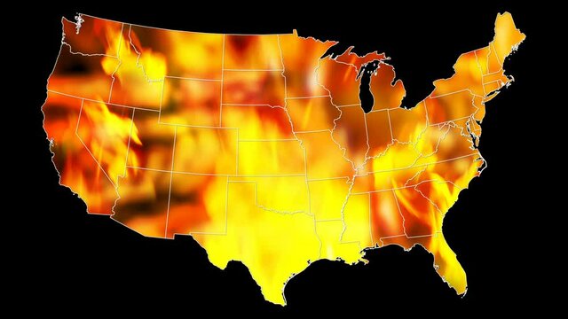 Burning fire USA map background. BlackLivesMatter fist international human rights movement sign. Looped animation background.