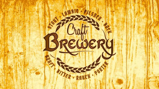 classic craft brewery beer art with pyrography style text and symbol on golden wooden texture