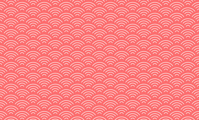 Coral Pink Japanese Seigaiha crest waves pattern. Wave motif seamless pattern