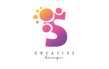 S Letter Logo with blue dots design. Letter S logotype with bubbles bunch.