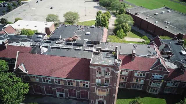 Abandoned School Flint Michigan Drone Aerial View