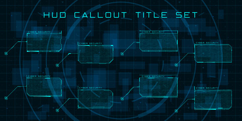Callout titles in HUD style. Set of futuristic user screen interfaces. Modern digital layout of control panel and user menu HUD, GUI, UI. Editable stroke. Good for animation. Vector