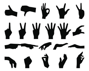 Black silhouettes of hands on a white background