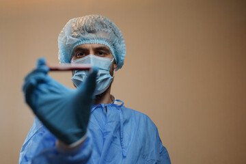 The concept of preventing the spread of the epidemic and treating coronavirus. The doctor points to...