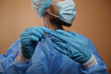 The concept of preventing the spread of the epidemic and treating coronavirus. The doctor points to...